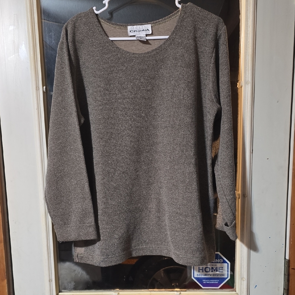 Vintage 90's Crystina Women's Classic Gray Scoop Neck Sweater